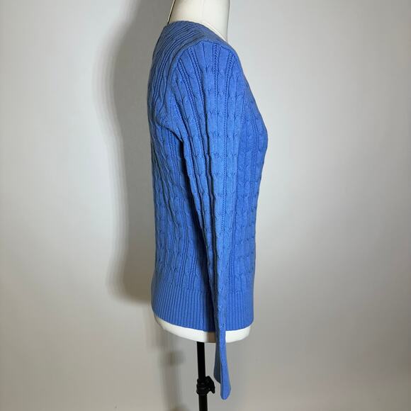 NWT St. John's Bay Blue Cable Knit Crewneck Sweater Preppy Womens Size Medium M - Picture 3 of 10